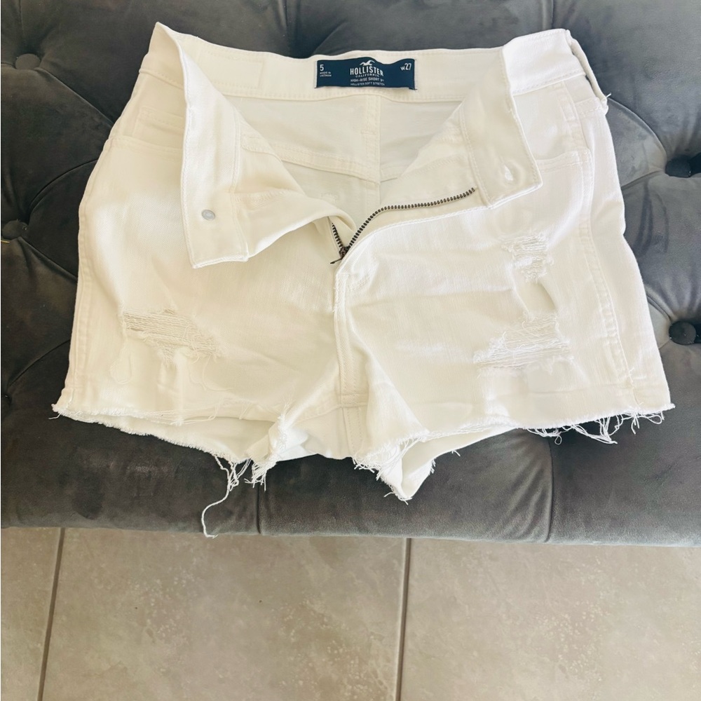 Hollister White Ripped Jean Shorts
